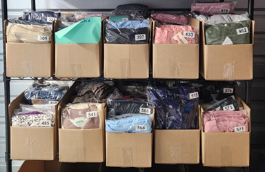 inventory system for resellers — boxes organized in numerical order